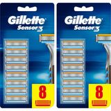 Gillette Sensor3 8+8 Yedek Tıraş Bıçakları Erkekler İçin Kayganlaştırıcı Şeritli Hassas Tıraş Deneyimi