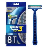 Gillette Sensor3 Basit Erkek Tek Kullanımlık Jiletler, 8 Adet