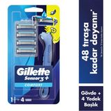 Gillette Sensor3+ Comfort 4'lü Yedek Bıçağı Başlıklı Tıraş Makinesi