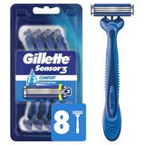 Gillette Sensor3 Erkekler için Rahat Tek Kullanımlık Jilet 8 Sayı, Lubrastrip Cildinizin Üzerinde Kolayca Kayar