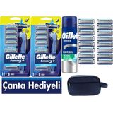 Gillette Sensor3 Plus Comfort 2 Makine +16 Adet Yedek Tıraş Bıçağı+ 200 ml Jel +Çanta