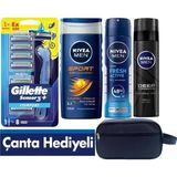 Gillette Sensor3 Plus Comfort Tıraş Makinesi + 8 Yedek Tıraş Bıçağı+Duş Jeli +Deodorant +200 ml Jel +Çanta