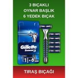 Gillette - Sensor3 Tıraş Bıçağı - 3 Bıçaklı - Kayganlaştırıcı Bant ve Oynar Başlık - 1 Adet + 6 Yedek Bıçak