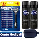 Gillette Sensor3 Tıraş Makinesi + 18 Yedek Tıraş Bıçağı+ 400 ml Jel +Çanta