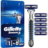 Gillette Sensor3 Tıraş Makinesi - 3 Bıçaklı, Kayganlaştırıcı Bant ve Oynar Başlık ile, 1 Adet + 6 Yedek Bıçak