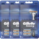 Gillette Sensor3 Tıraş Makinesi + Yedek Tıraş Bıçağı 6'lı x 3 Adet Hassas Cilt Dostu Özelliklerle