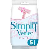 Gillette Simply Venus 2 Basic Kullan-At Tıraş Bıçağı - Aloe Vera ile Nemlendirilmiş Şerit, Kadınlar için 5'li Paket