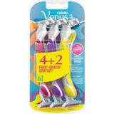 Gillette Venus 3 Renkli Kadınlar için Tek Kullanımlık Tıraş Bıçağı - Pürüzsüz Kayma ve Az Tahriş, 6'lı Paket