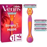 Gillette Venus Gillette Simply Venus 3 Tıraş Makinesi + 3 Yedek Tıraş Bıçağı Kadınlar İçin Kayganlaştırıcı Şeritli