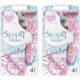 Gillette Venus Kadın Simply 3 Bıçak 4'lü Yedek x 2 Adet Hassas Cilt İçin Ergonomik Tasarım