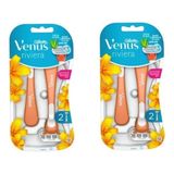 Gillette Venus Riviera Kadın Tıraş Makinesi - 3 Bıçaklı, Döner Başlıklı ve Aloe Vera İçeren Nemlendirici Bantlı, 2'li Paket