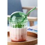 Gilli Store Isıya Dayanıklı Borosilikat Çizgi Model Kapaklı Pipetli Bardak Eggglass Kahve Sunum Bardağı 450ML - 1 Adet - Yeşil3