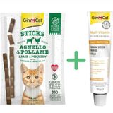 GimCat Multivitamin 20 gr Kedi Macunu + GimCat Kuzu Etli Tavuklu Tahılsız 4x20 gr Kedi Ödül Maması