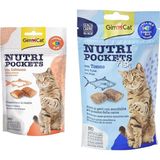 GimCat Nutripockets Somon Omega 60 gr Kedi Ödül Maması + Tablet Np Ton Balıklı 60 gr Kedi Ödül Maması