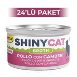 GimCat Shinycat Broth Sos İçinde Tavuklu ve Karidesli 70 gr 24 Adet Kedi Konservesi