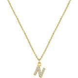Gimora Harf Kolye Taşlı N Harf Gümüş Kolye - Gold - Sarı