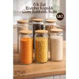 GİNZAMAİSON 6’lı Set 1,5 Lt. Bambu Kapaklı Cam Saklama Kabı – Çizgili Cam Kavanoz