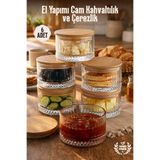 GİNZAMAİSON 6'lı Set Yuvarlak, El Yapımı Cam Kahvaltılık ve Çerezlik - Bambu Kapaklı