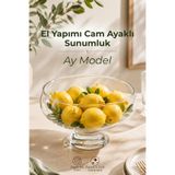 GİNZAMAİSON Ay Model El Yapımı Cam Ayaklı Sunumluk 23 cm Şeffaf Servis ve Meyvelik Kasesi
