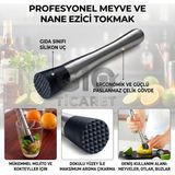 Gio Ticaret Profesyonel Paslanmaz Çelik Kokteyl Tokmağı ve Mojito Havanı - Tırtıklı Uçlu Barmen Tipi Meyve ve Buz Ezici (Muddler)