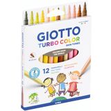 GIOTTO Turbocolor keçeli kalemler, ince uçlu, 2,8 mm, 12 ten rengi, çocuklar, partiler ve okullar için ideal