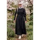 Gipe Detaylı Tesettür Elbise 71272-02 Siyah - 46