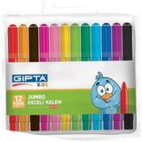 Gıpta Kids Yıkanabilir + Çantalı Jumbo Keçeli Kalem 12'li