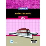 Gıpta Milimetrik A4 30 Yaprak Pembe Tel Dikişli Bloknot