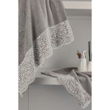 Gipür Dantelli Banyo Havlusu TAKIMI-%100 Pamuk Banyo Seti-Gelin Havlusu-Gri - 70 x 140 cm - 50 x 90 cm