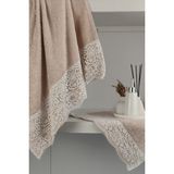 Gipür Dantelli Banyo Havlusu TAKIMI-%100 Pamuk Banyo Seti-Gelin Havlusu-Pudra - 70 x 140 cm - 50 x 90 cm