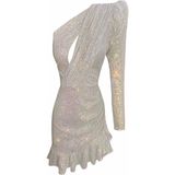 Gira Payetli Tek Omuz Elbise - 38 - 001-Beyaz