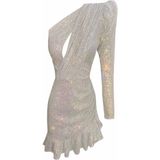 Gira Payetli Tek Omuz Elbise - 42 - 001-Beyaz