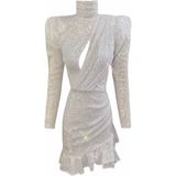 Gira Payetli Uzun Kollu Elbise - 40 - 001-Beyaz