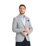Girado Erkek Açık Gri Ekose Slim Fit Mono Yaka Spor Blazer Ceket Beyaz 54/6