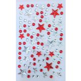 Giraffe PK Sticker Kırmızı-beyaz Yıldız Taş Sticker Yapışkanlı Saç, Yüz, Tırnak Ve Süs Taşı Yılbaşı Dekor Işıltılı