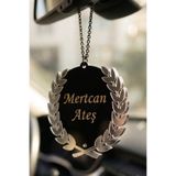 GiralStore Kişiye Özel Çift Taraflı Ayetel Kürsi Baskılı Başak Desenli Dikiz Aynası Süsü ve İsimli Anahtarlık Hediyeli Araba Aksesuarı