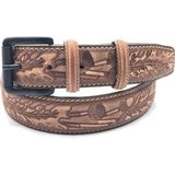Giray Deri Antik Taba Eskitme Efektli Meşe Desen Kemer (Siyah Toka) - 130 cm