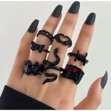 Girift Vintage Eclipse Siyah Gothic Yüzük Seti