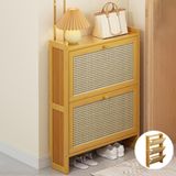 Giriş için İnce Rattan Ayakkabı Rafı, Yatak Odası için Şık Ahşap Mobilya, Yerden Tasarruf Sağlayan Tasarım, Modern Giriş Dolabı, Çok Yönlü Depolama Çözümü