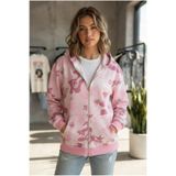 Girişim Tekstil Pembe Kamuflaj ve Yıldız Desenli Fermuarlı Kapşonlu Sweatshirt