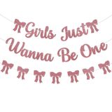 Girls Just Wanna Be One Banner - Kızlar İlk Doğum Günü Süslemeleri, Pembe Fiyonklu Kızlar için 1. Doğum Günü Afişi 1. Doğum Günü Yıldönümü Partisi, Kızlar Sadece Bir Doğum Günü Partisi Olmak İstiyor