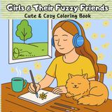 Girls & Their Fuzzy Friends: A Bold and Easy Coloring Book for Adults and Teens. Featuring Adorable Girls, Cats, Dogs, & Rabbits in Cozy, Relaxing Scenes - Girl therapy