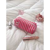 Girlsy Bags Pembe Çizgili Tek Gözlü Kalemlik Sıvı Geçirmez Yıkanabilir Fermuarlı Okul Kalem Kutusu