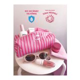 girlsybags Pembe Çizgili Sıvı Geçirmez Makyaj Çantası Plaj Havuz Kozmetik Çantası Yıkanabilir Büyük Boy