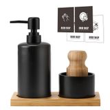 GIRLUFO Siyah Mutfak Sabunluk Seti,Kauçuk Ahşap Bulaşık Fırçası ve Bambu Tepsi ile El ve Bulaşık Sabunu Dispenseri Seti,Mutfak için 13oz Sabunluk Seti,Ev Dekoru için Doldurulabilir Sabun Şişesi
