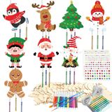 gisgfim 16 paket Noel el sanatları çocuklar için rüzgar çanı kitleri kendi mutlu noeller rüzgar çanı ahşap DIY boyama sanat el sanatları okul kış tatil parti asılı dekorasyon malzemeleri iyilik