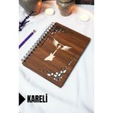 Gitar Ahşap Kapaklı Defter - Kareli Defter - 60 Yaprak (120 Sayfa) - A5 15X21 cm