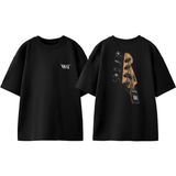 Gitar Akor Tasarım Sırt Baskılı Pamuk Siyah Oversize T-Shirt