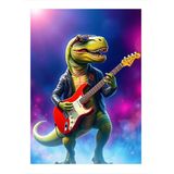 Gitar Çalan Dinazor Hediyelik Ahşap Tablo