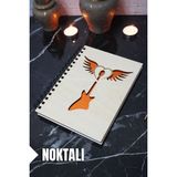 Gitar Kanat Temalı Ahşap Kapaklı Defter - Noktalı Defter - Ajanda - Okul Defteri (A5 - 120 Sayfa)